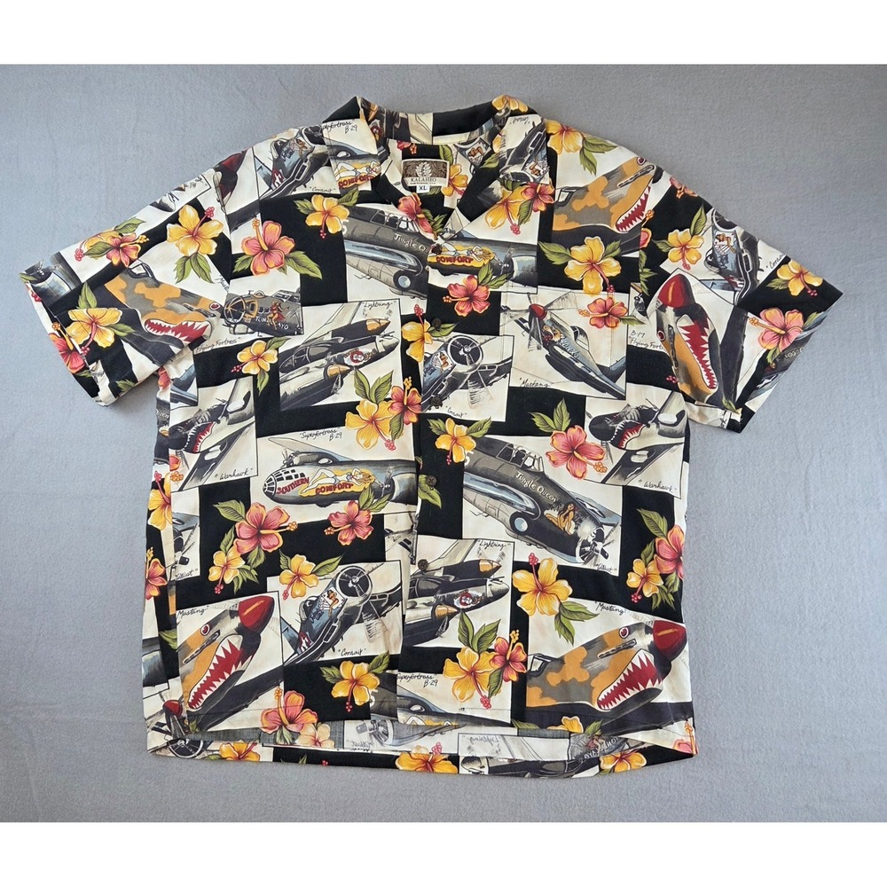 Vintage Kalaheo WWII Fighter Plane Hawaiian Shirt Men's XL B-17 Bomber Pin-up
